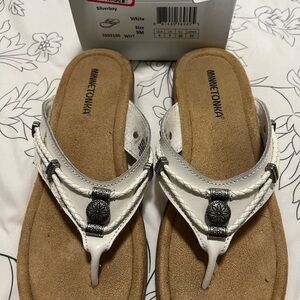 Minnetonka White and Brown Sandals with Braided Straps